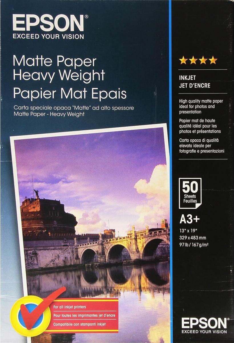 Epson Matte Paper-Heavy Weight, DIN A3+, 167 g/m2, 50 Blatt, Tintenstrahldrucker, A3+ (330x483 mm), Matt, 50 Blätter, 167 g/m², Weiß