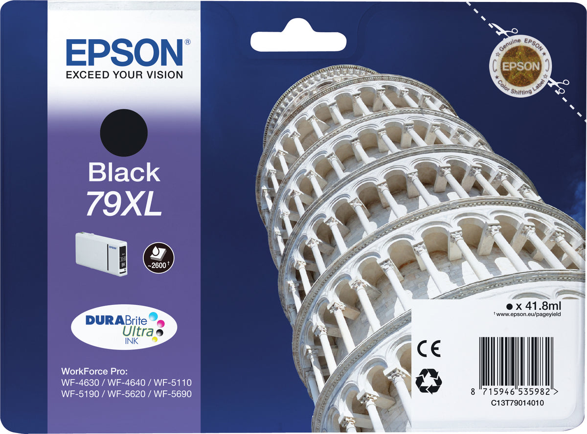 Epson Tower of Pisa Tintenpatrone 79XL Black, High (L) Yield, Schwarz, Tinte auf Pigmentbasis, 41,8 ml, 1 Stück(e), Einzelpackung
