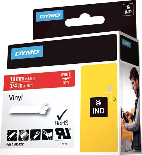 DYMO 1805422 Schriftband vinyl 1,9cm 5,5m weiß/rot