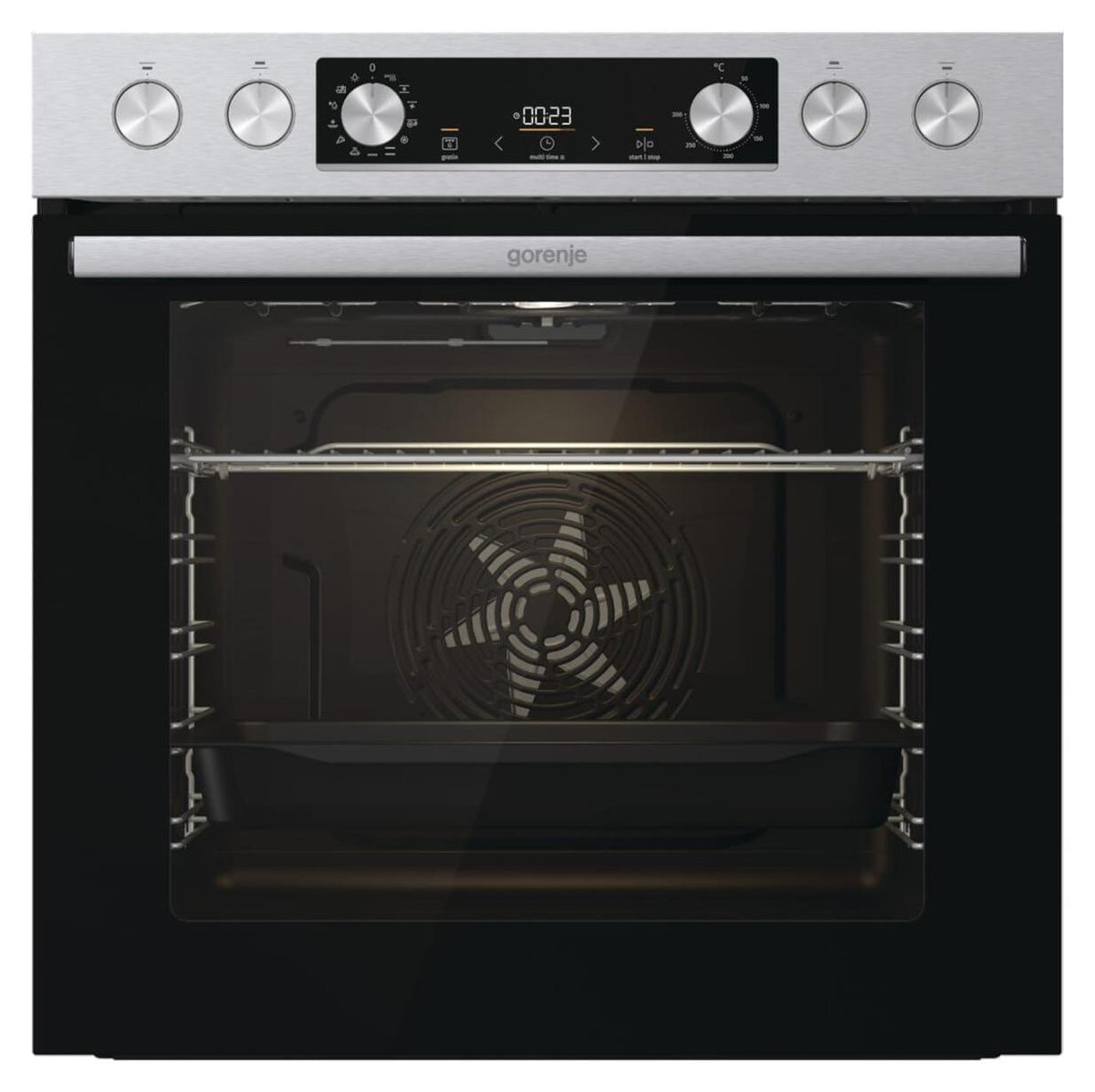 Gorenje BC6737E02X Elektro-Einbauherd, Groß, Elektrischer Ofen, 77 l, 300 °C, Integriert, Edelstahl