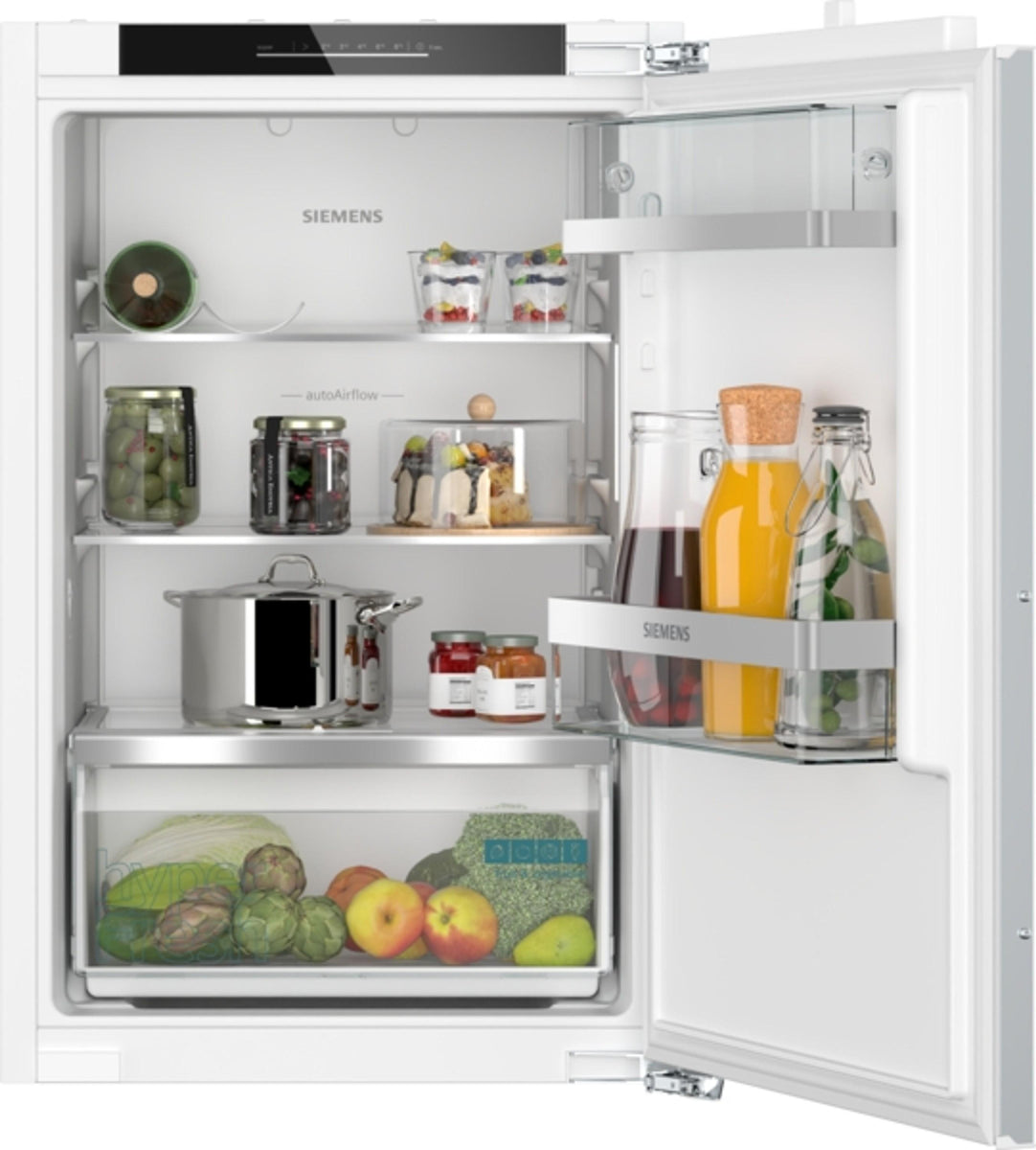 Siemens iQ500, Einbau-Kühlschrank, 88 x 56 cm, Flachscharnier mit Softeinzug KI21RADD1, 136 l, SN-ST, 28 dB, D, Weiß
