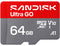 SanDisk Ultra GO, 64 GB, MicroSDXC, UHS-I, 140 MB/s, V10, Grau, Rot