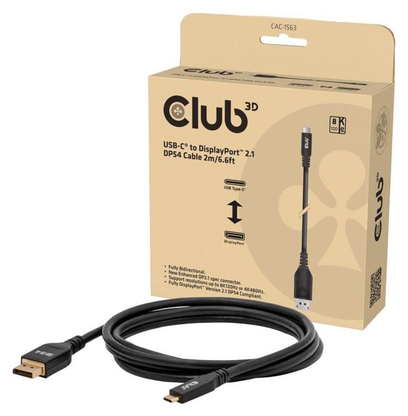 CLUB3D CAC-1563 USB-C® to DisplayPort™ 2.1 DP54 Bi-Directional Cable 8K120Hz 2m / 6.6ft, 2 m, USB Typ-C, DisplayPort, Stecker, Stecker, Gerade