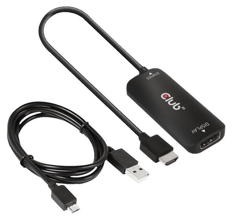 CLUB3D HDMI + Micro USB to DisplayPort™ 4K120Hz or 8K30Hz M/F Active Adapter, 1 m, HDMI + USB, DisplayPort, Stecker, Buchse, Gerade