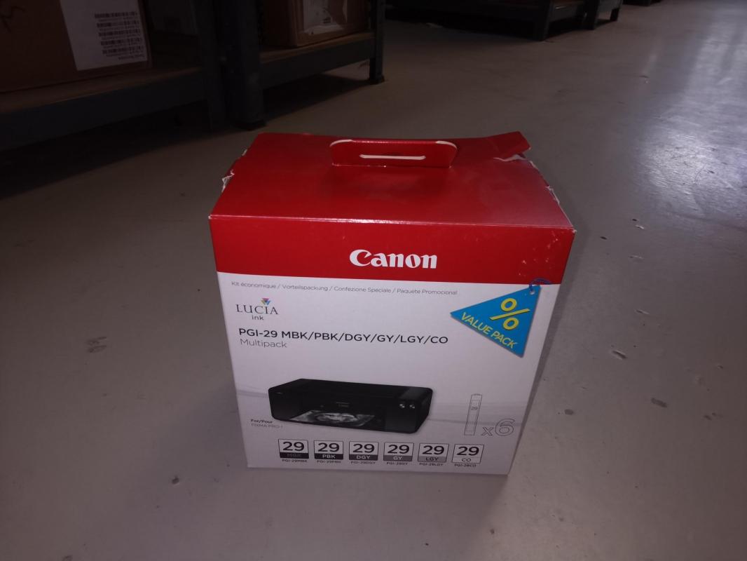 Canon PGI-29 MBK/PBK/DGY/GY/LGY/CO Multipack mit 6 Tinten, Schwarz, Dunkles Grau, Grau, Hellgrau, Mattschwarz, Foto schwarz, 36 ml, Multipack