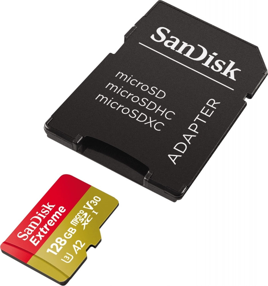 SanDisk Extreme, 128 GB, MicroSDXC, 160 MB/s, 90 MB/s, Class 3 (U3), V30