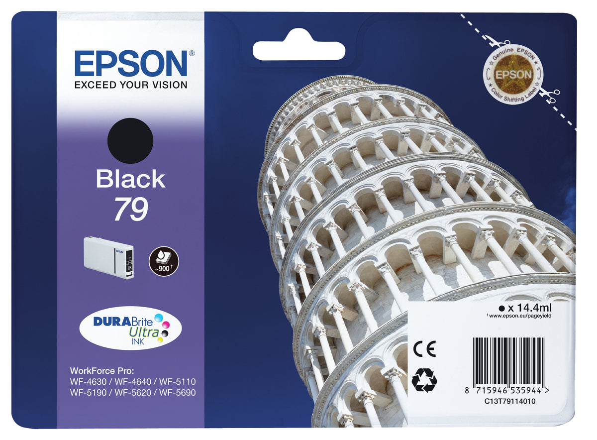 Epson Tower of Pisa Tintenpatrone 79 Black, Standardertrag, Schwarz, Tinte auf Pigmentbasis, 14,4 ml, 1 Stück(e), Einzelpackung
