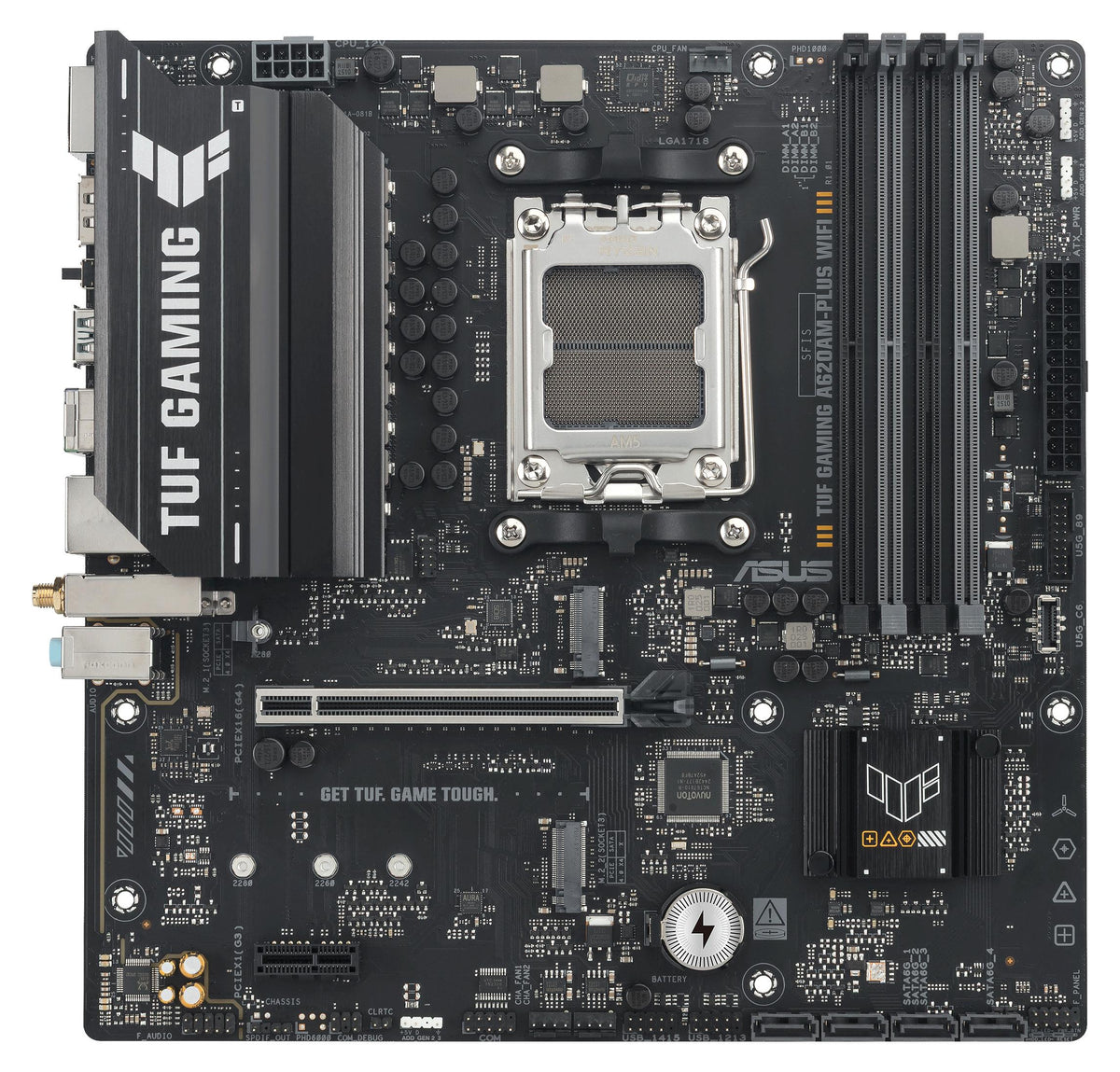 ASUS TUF GAMING A620AM-PLUS WIFI, AMD, Sockel AM5, AMD Ryzen 7000 Series, AMD Ryzen 8000 Series, AMD Ryzen 9000 Series, Sockel AM5, DDR5-SDRAM, 256 GB