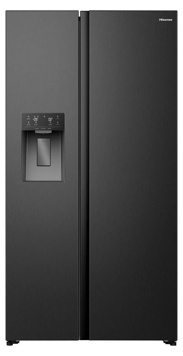 Hisense Hi5 Freistehend Side-by-Side-Kühlschrank, Inox, 528 l, Freistehend, Amerikanische Tür, Schwarz, 2 Tür(en), Tür-zu-Tür, Touchsteuerung