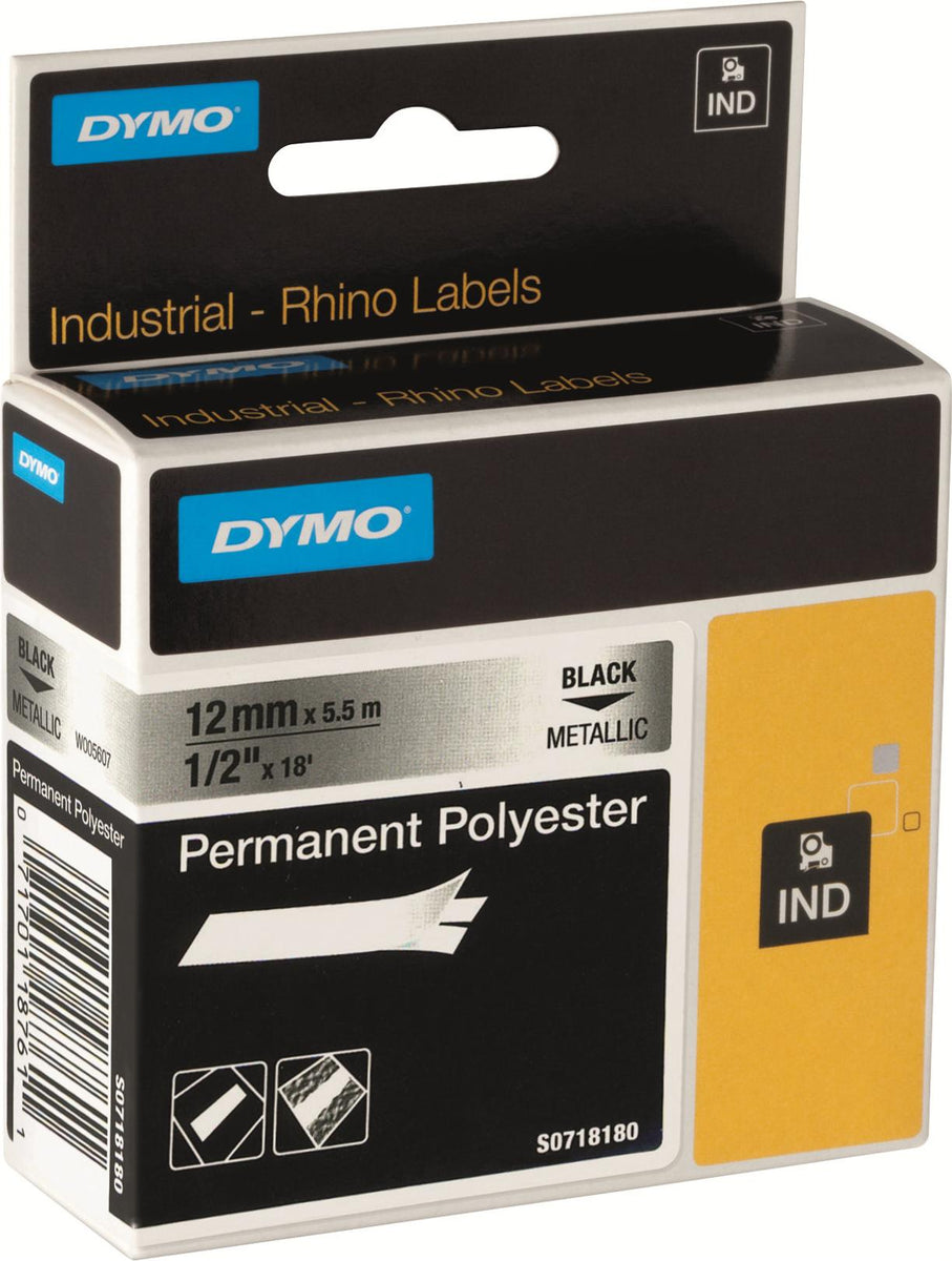 DYMO Rhino Industrie Permanente Polyesteretiketten | 19 mm x 5,5 m | Schwarz auf Transparent | selbstklebendes Schriftband | für Rhino und LabelManager Beschriftungsgerät, Schwarz auf transparent, Mehrfarbig, Polyester, -40 - 150 °C, UL 969, DYMO