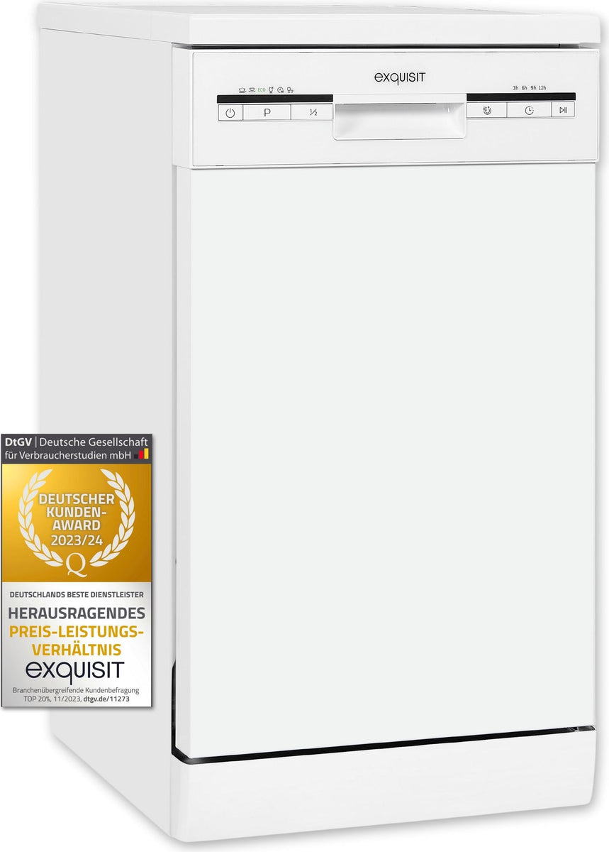 Exquisit Geschirrspüler GSP9109-030E weiss | Spülmaschine 45 cm | ECO-Modus | Maßgedecke: 9 | Standgerät