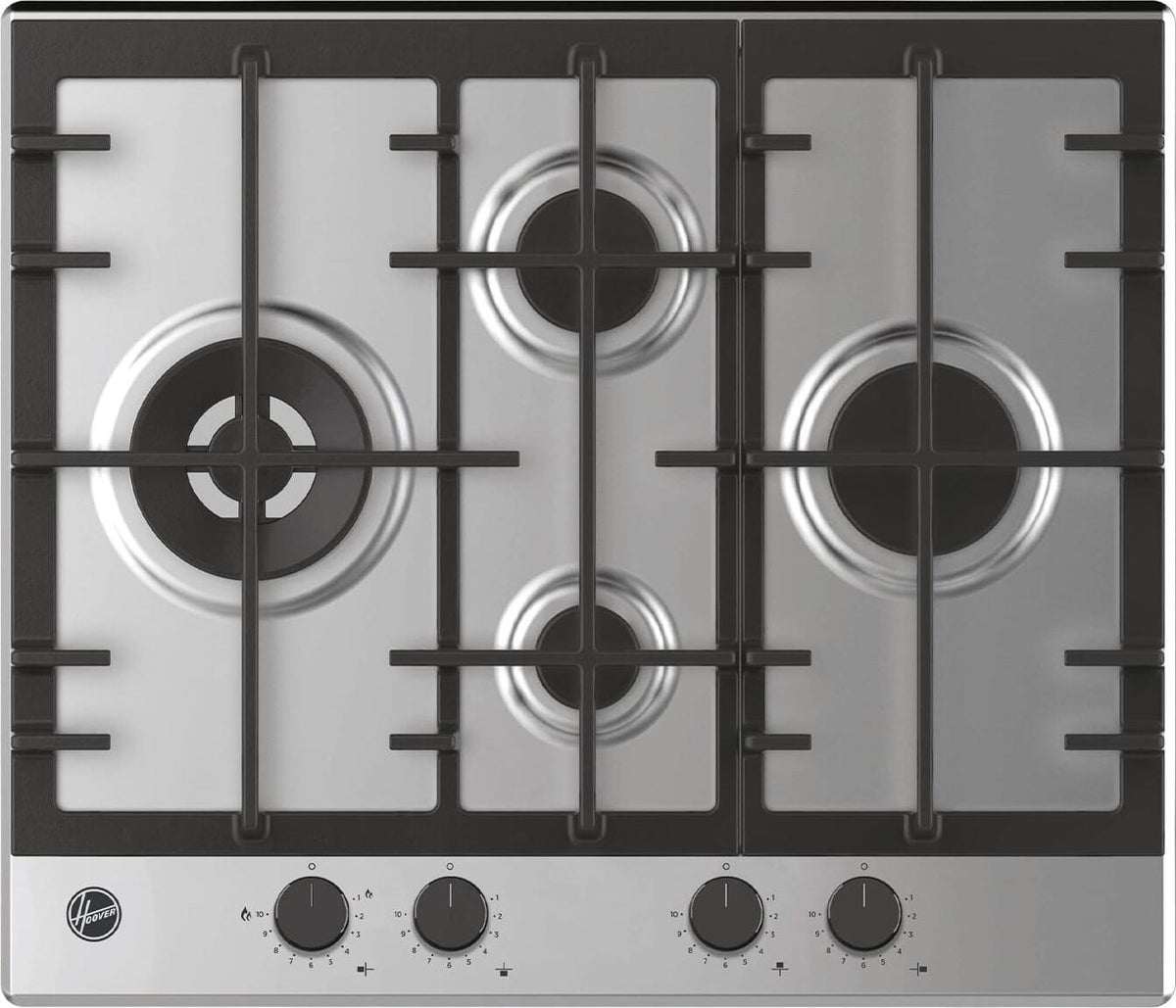 Hoover H-HOB 500 GAS HHG6D5WC5X NL, Edelstahl, Integriert, 59.5 cm, Gaskochfeld, Edelstahl, 4 Zone(n)