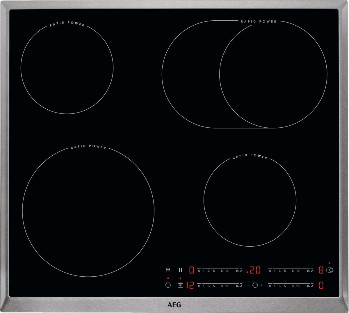 AEG HK654850XB, Schwarz, Edelstahl, Integriert, Keramik, 4 Zone(n), 4 Zone(n), Köcheln