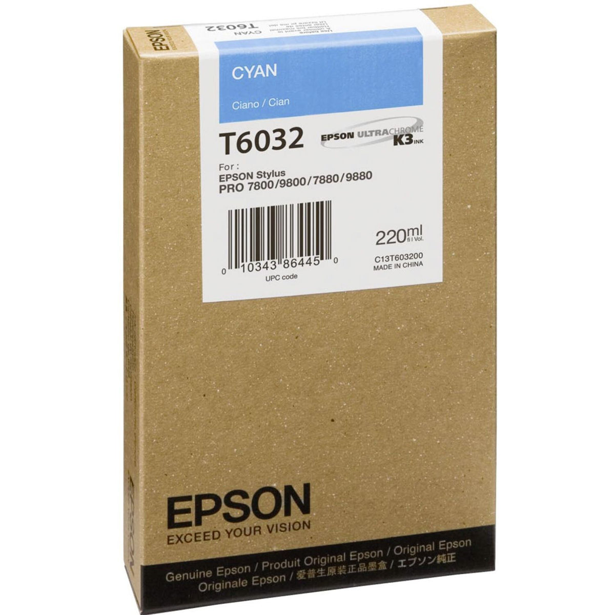 Epson Singlepack Cyan T603200, 220 ml, Cyan, 220 ml, 1 Stück(e), Einzelpackung