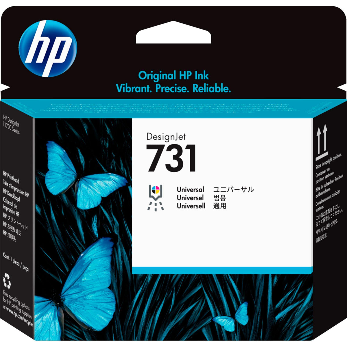HP 731 DesignJet Druckkopf, HP DesignJet T1700 Druckerserie, Thermal Inkjet, Cyan, Foto schwarz, Mattschwarz, Magenta, Gelb, Grau, Singapur, 28 mm, 143 mm