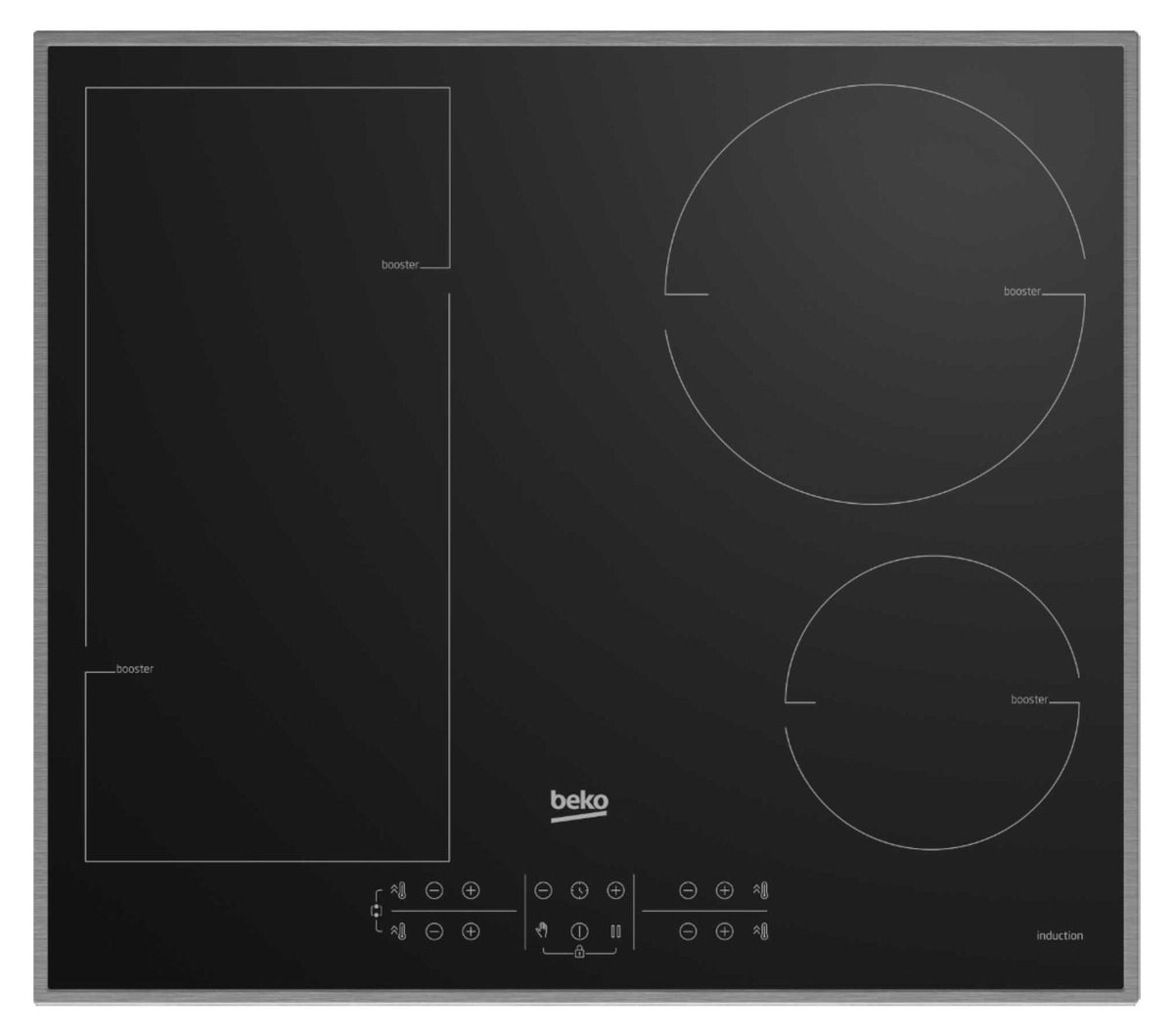 Beko HII 64200 FMTX, Schwarz, Integriert, 58 cm, Zonen-Induktionskochfeld, 4 Zone(n), 4 Zone(n)