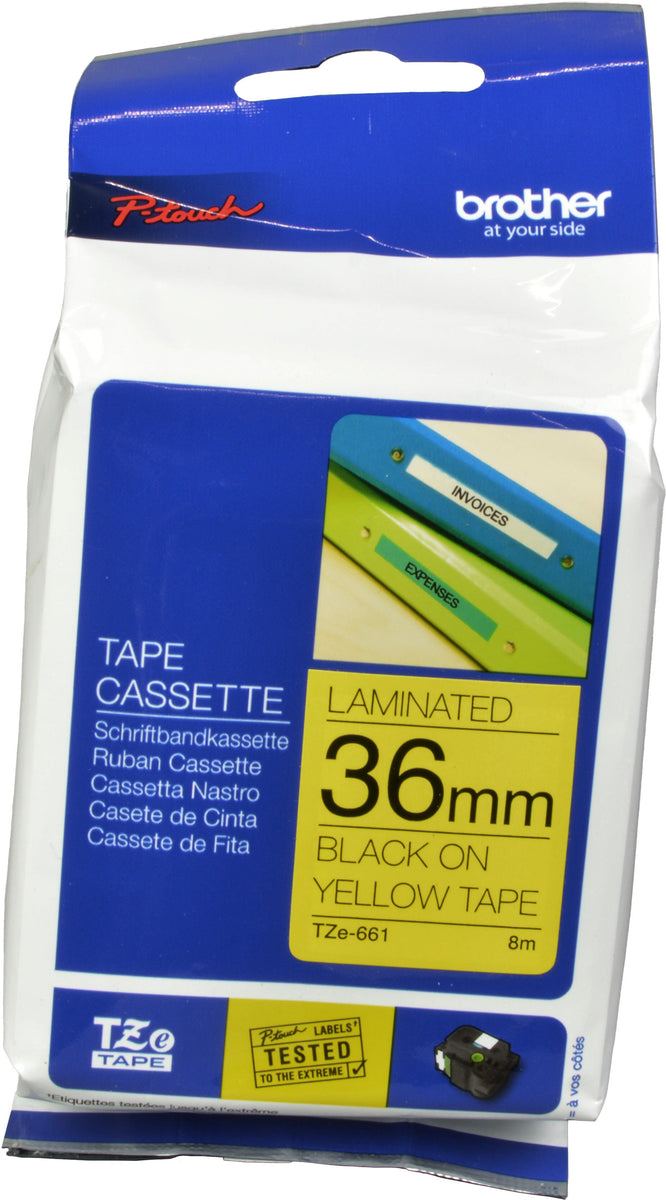 Brother Gloss Laminated Labelling Tape - 36mm, Black/Yellow, TZ, 8 m, 3,6 cm