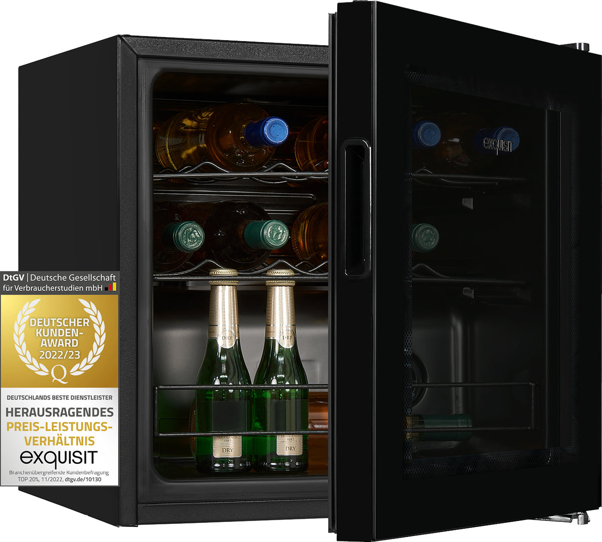 Exquisit Weinkühler WS1-12-GT-030G schwarz | 43 l Nutzinhalt | Schwarz