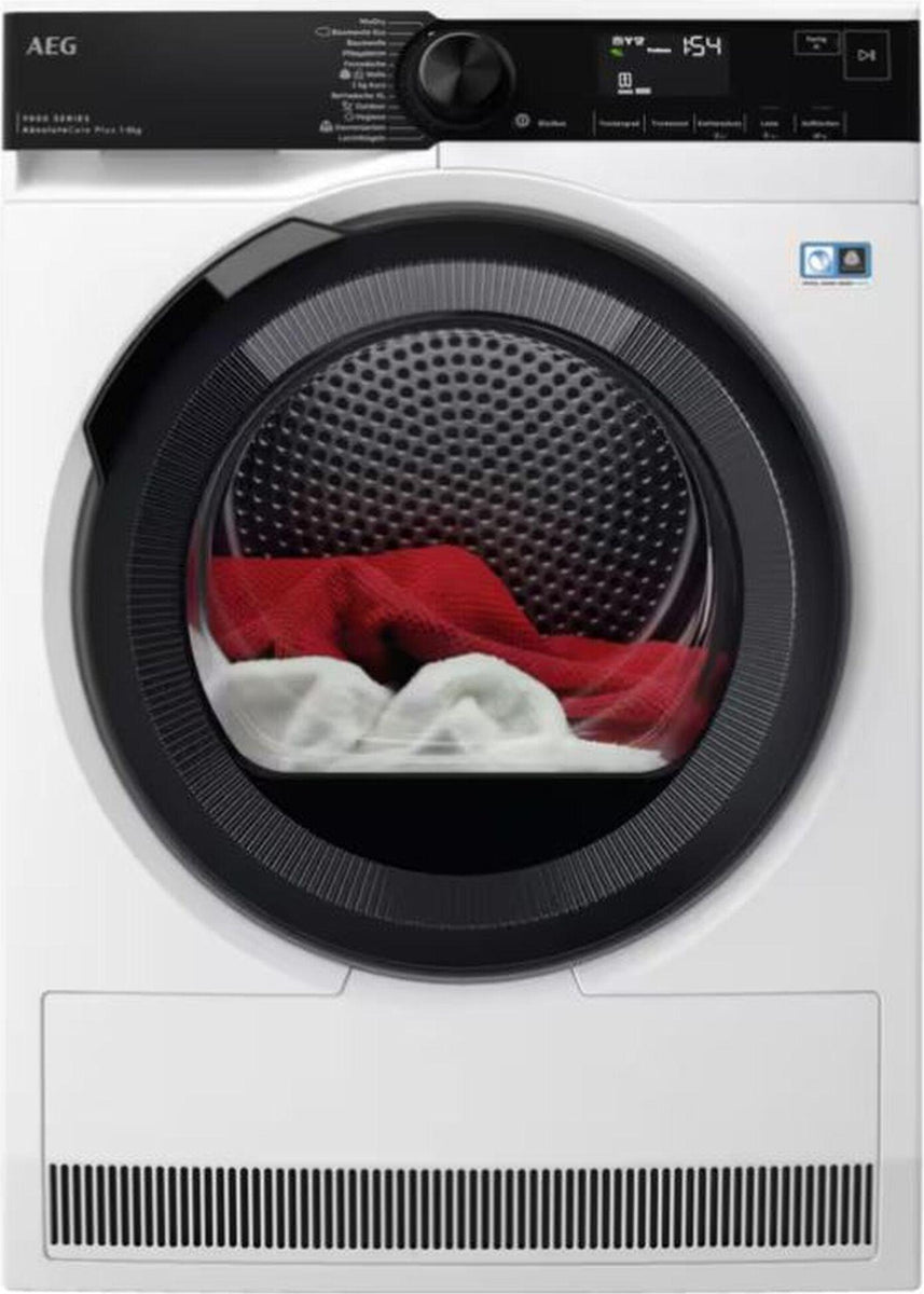 AEG TR9T75680, Freistehend, Frontlader, Wärmepumpe, Weiß, Drehregler, Rechts
