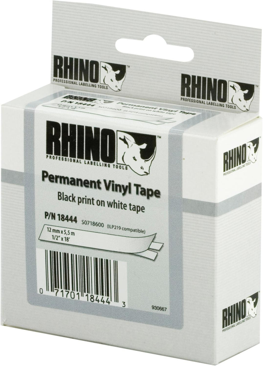 DYMO Rhino-Industrie-Vinyletiketten | 12 mm x 5,5 m | schwarz auf weiß | selbstklebendes Schriftband | für Rhino und LabelManager Beschriftungsgerät, D1, Vinyl, Belgien, 5,5 m, 1 Stück(e), 34 mm