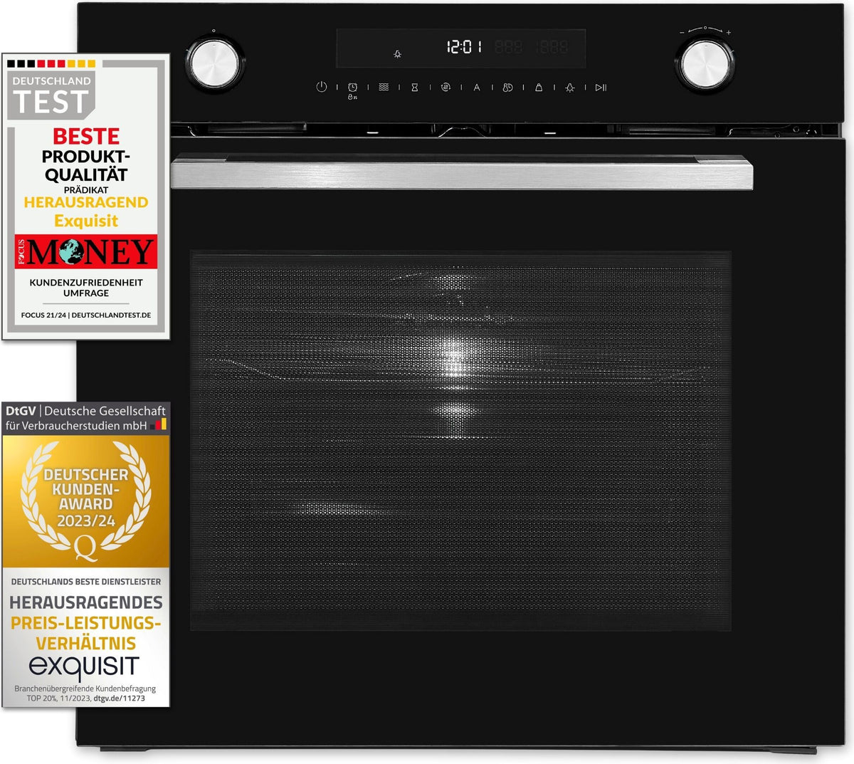 Exquisit Einbau-Mikrowelle EBEM 797-H-030 schwarz | Heißluft und Grill | max. 1800 W | Garraum 72 l | Schwarz-Glas Front