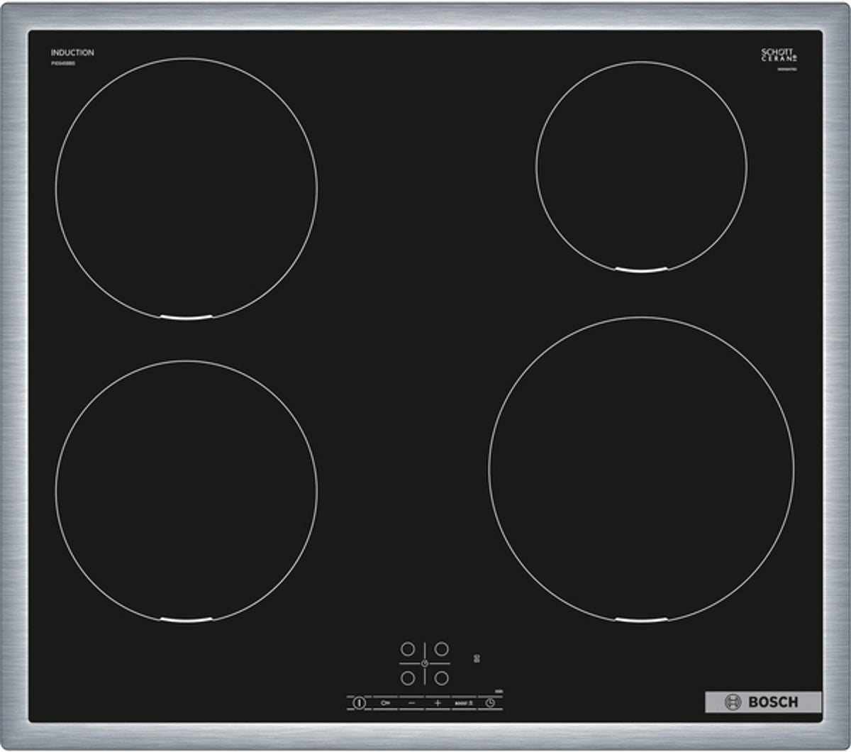 Bosch Serie 4 PIE645BB5E, Schwarz, Integriert, 60 cm, Zonen-Induktionskochfeld, Glaskeramik, 4 Zone(n)