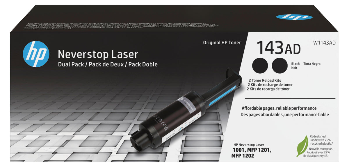 HP 143AD Doppelpack Schwarz Original Neverstop Toner-Nachfüllkit, 2500 Seiten, Schwarz, 2 Stück(e)