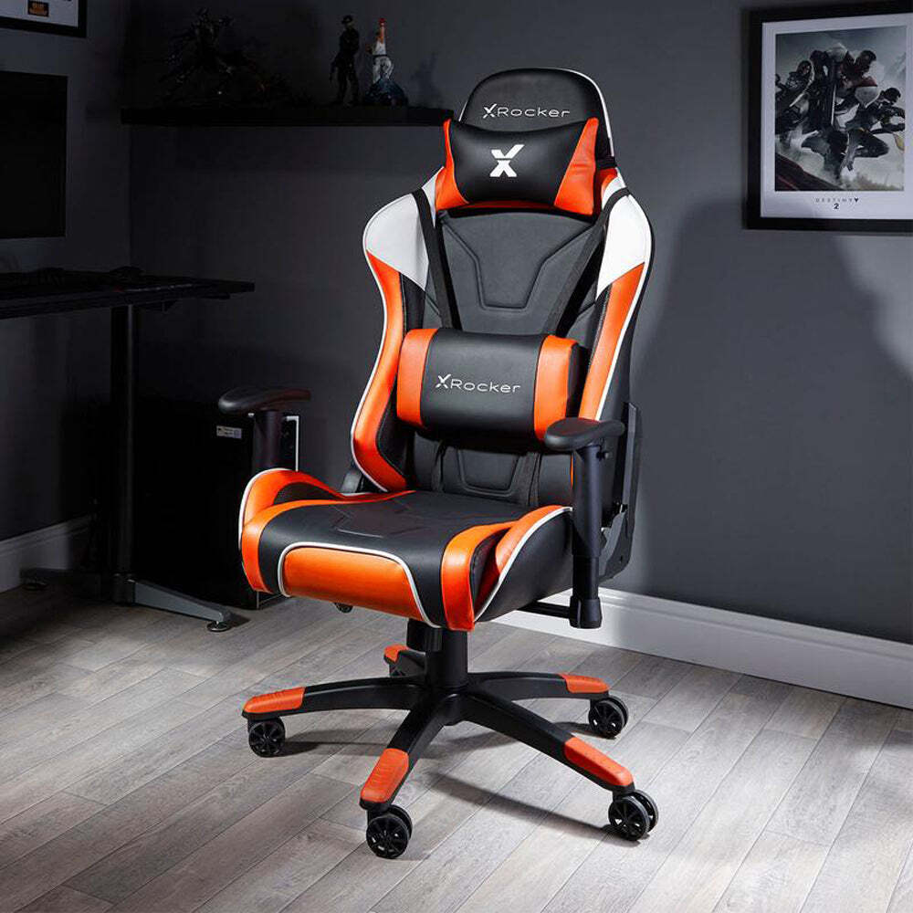 X Rocker Agility eSports, PC-Gamingstuhl, Gepolsterter, ausgestopfter Sitz, Gepolsterte, ausgestopfte Rückenlehne, Fußball, Universal, Schwarz/Orange