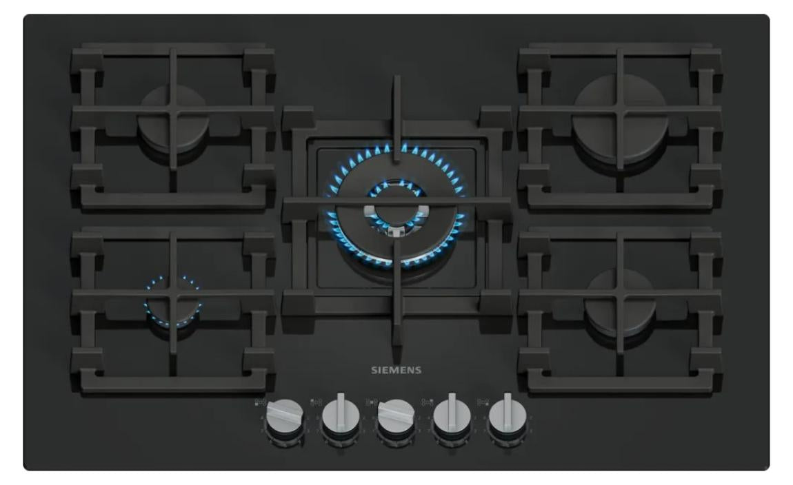Siemens iQ500 EP7A6QI40, Schwarz, Integriert, 75 cm, Gaskochfeld, Gehärtetes Glas, 5 Zone(n)