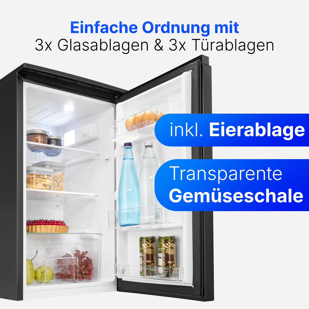 Bomann® Kühlschrank ohne Gefrierfach | 84cm | leise | 3 Ablagen | Türanschlag wechselbar | Standardkühlschrank | VS 7255 schwarz