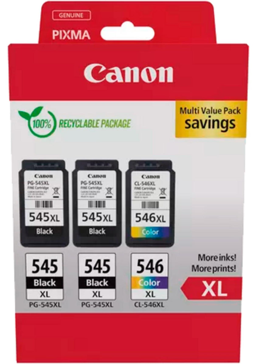 Canon PG-545XL x2/CL-546XL Triple Pack, Hohe (XL-) Ausbeute, Schwarz, Cyan, Magenta, Gelb, 15 ml, 13 ml, 3 Stück(e), Multipack
