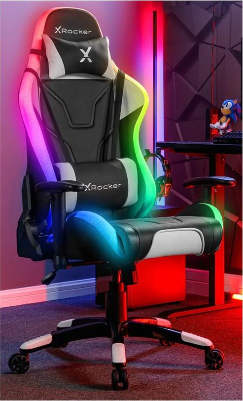 X Rocker Agility eSports RGB, PC-Gamingstuhl, 110 kg, Gepolsterter, ausgestopfter Sitz, Gepolsterte, ausgestopfte Rückenlehne, Android, iOS, Schwarz/Grau