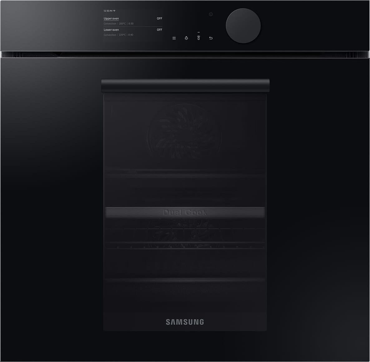 Samsung Infinite Dual Cook Einbaubackofen, Pyrolyse, Onyxschwarz glänzend, Medium, Elektrischer Ofen, 75 l, 75 l, 1600 W, 1100 W