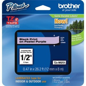 Brother TZEMQF31G, Schwarz auf violett, Etikettenrolle, TZe, Schwarz, Brother, For select P-touch TZe Label Makers