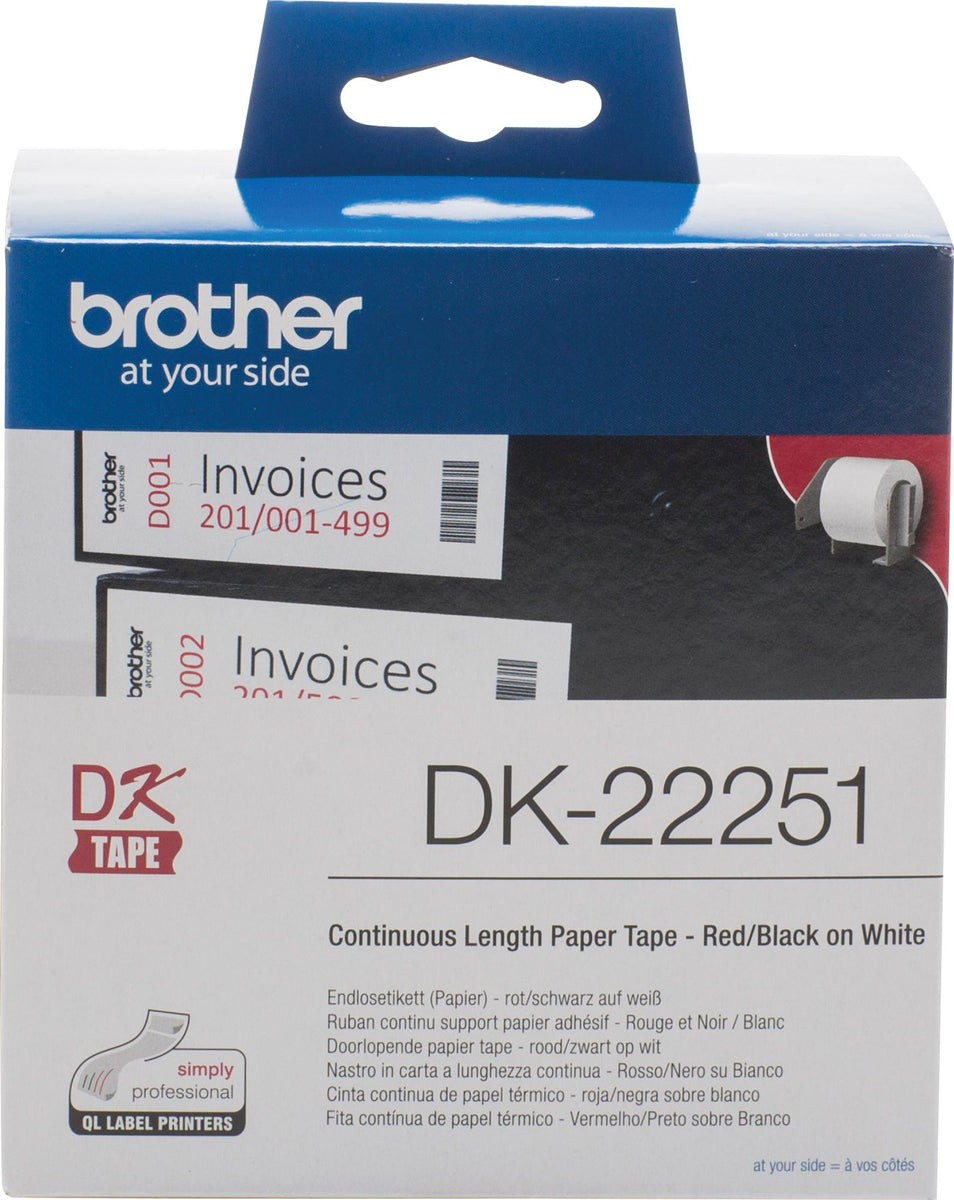 Brother DK-22251, Schwarz und rot auf weiß, DK, Schwarz, Blau, Weiß, Wärmeübertragung, China, 5 Jahr(e)