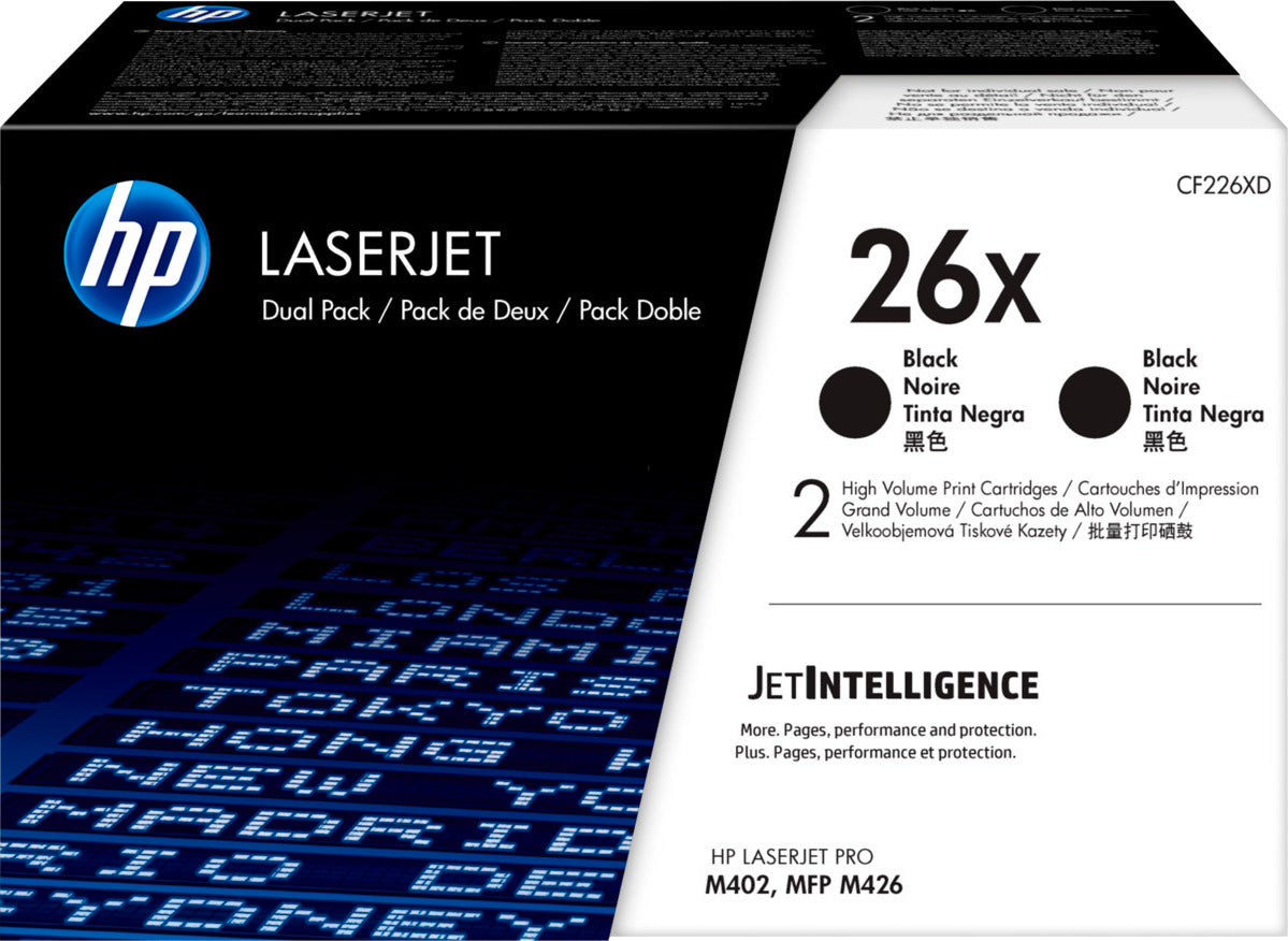 HP 26X 2er-Pack Schwarz Original LaserJet Tonerkartuschen mit hoher Reichweite, 18000 Seiten, Schwarz, 2 Stück(e)