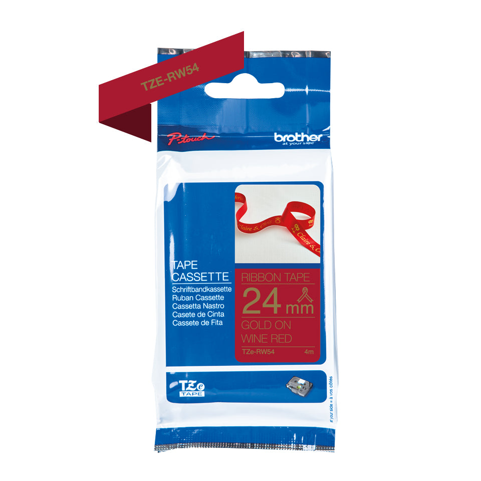 Brother TZE-RW54, Gold auf Rot, TZe, Rot, Wärmeübertragung, China, 5 Jahr(e)