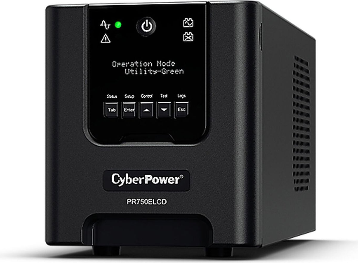 CyberPower PR750ELCDGR Line-Interactive USV 750VA/675W Tower, Reine Sinuswelle, AVR, LCD, Ausgang (4) 2x Schuko 2x IEC, RS232, USB (HID), EPO, Expansion Port für opt. Netzwerkkomunikation, Line-Interaktiv, 0,75 kVA, 675 W, Reiner Sinus, 150 V, 301 V