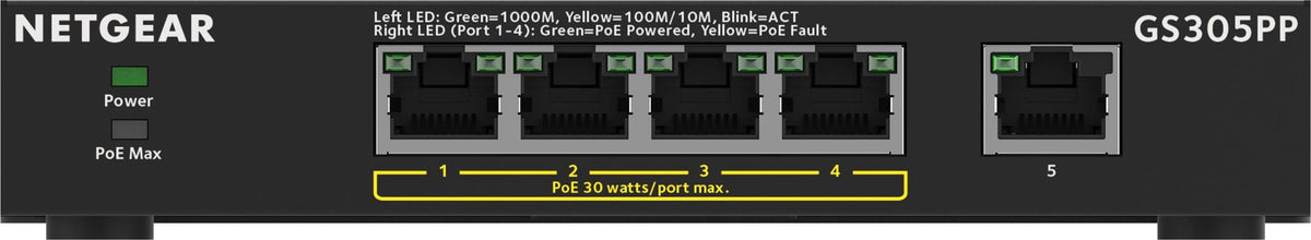 NETGEAR GS305PP, Unmanaged, Gigabit Ethernet (10/100/1000), Vollduplex, Power over Ethernet (PoE), Wandmontage