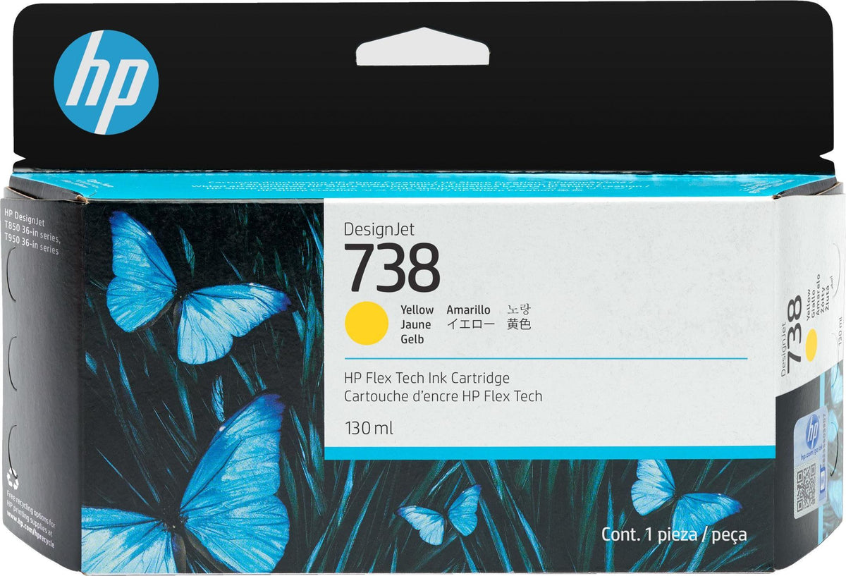 HP 738 DesignJet Druckerpatrone Gelb, 130 ml, HP DesignJet T850, T950 Drucker, Thermal Inkjet, Gelb, Singapur, 202 mm, 129 mm