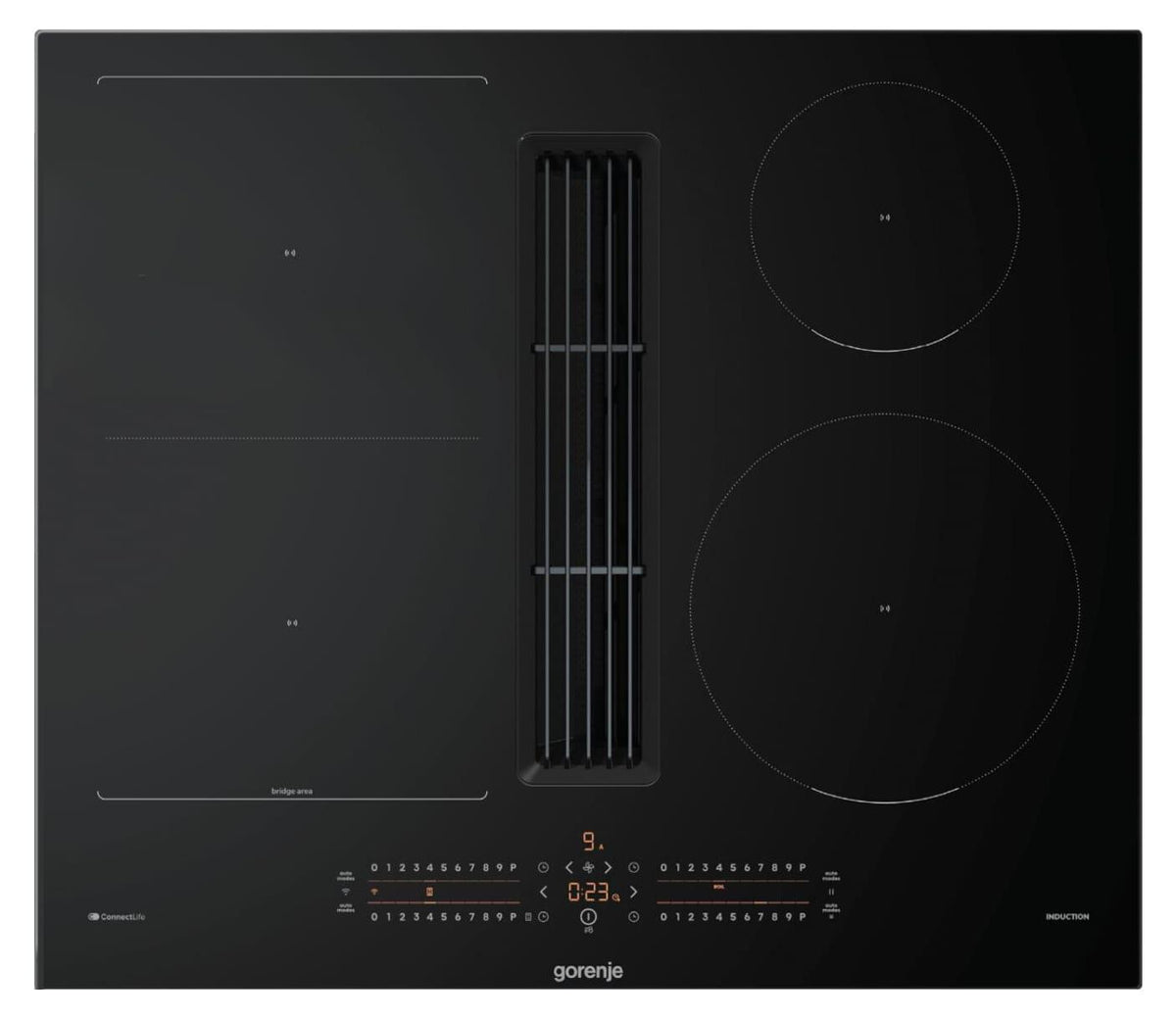 Gorenje G600 Kochfeldabzug, 60 cm, Schwarz, Integriert, 60 cm, Zonen-Induktionskochfeld, Glaskeramik, 4 Zone(n)