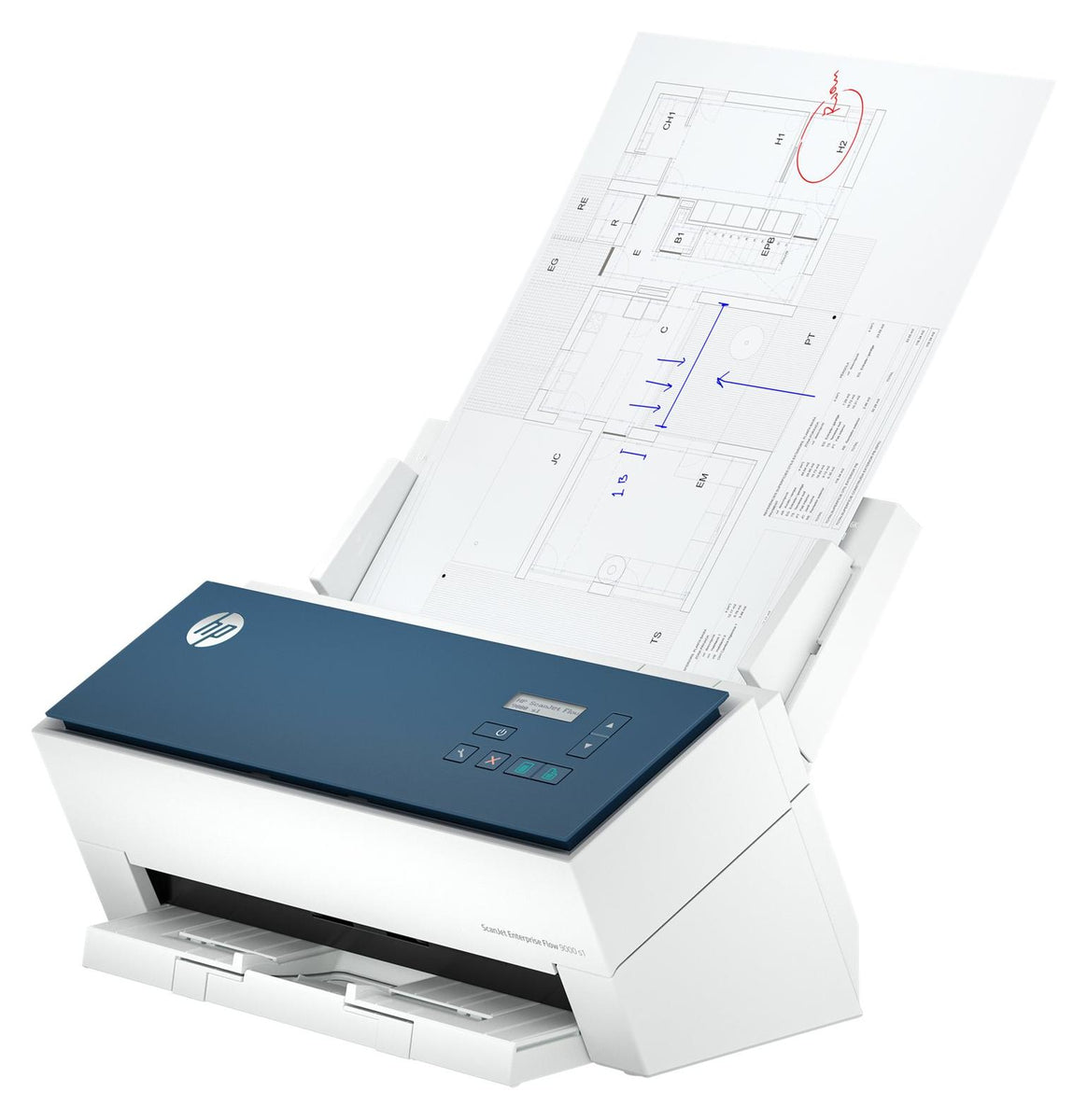 HP ScanJet Enterprise Flow 9000 s1, 297 x 5842 mm, 600 x 600 DPI, 80 Seiten pro Minute, 80 Seiten pro Minute, Scanner mit Vorlageneinzug, Blau, Weiß