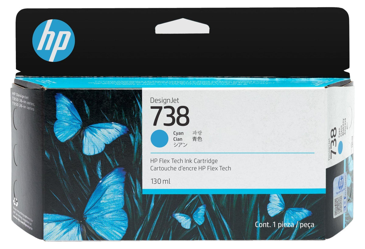 HP 738 DesignJet Druckerpatrone Cyan, 130 ml, HP DesignJet T850, T950 Drucker, Thermal Inkjet, Cyan, Singapur, 202 mm, 129 mm