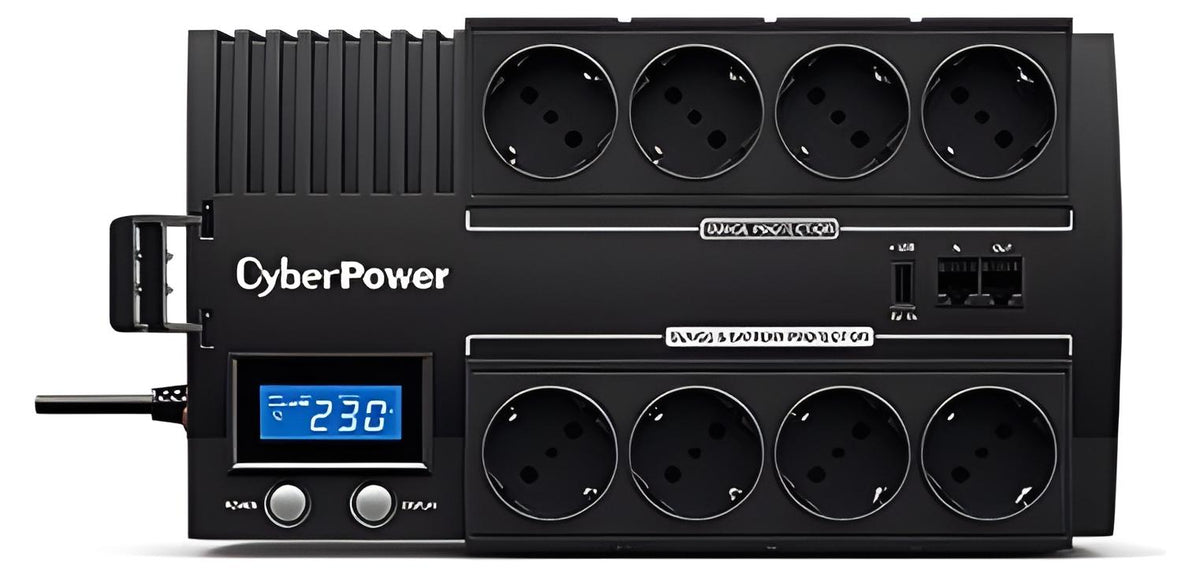 CyberPower BR700ELCD Line-Interactive USV 700VA/420W LCD, AVR, USB (HID), RJ45 Lan Protection, Ausgang (4+4) Schuko, USB Ladegerät, Line-Interaktiv, 0,7 kVA, 420 W, Sine, 165 V, 290 V