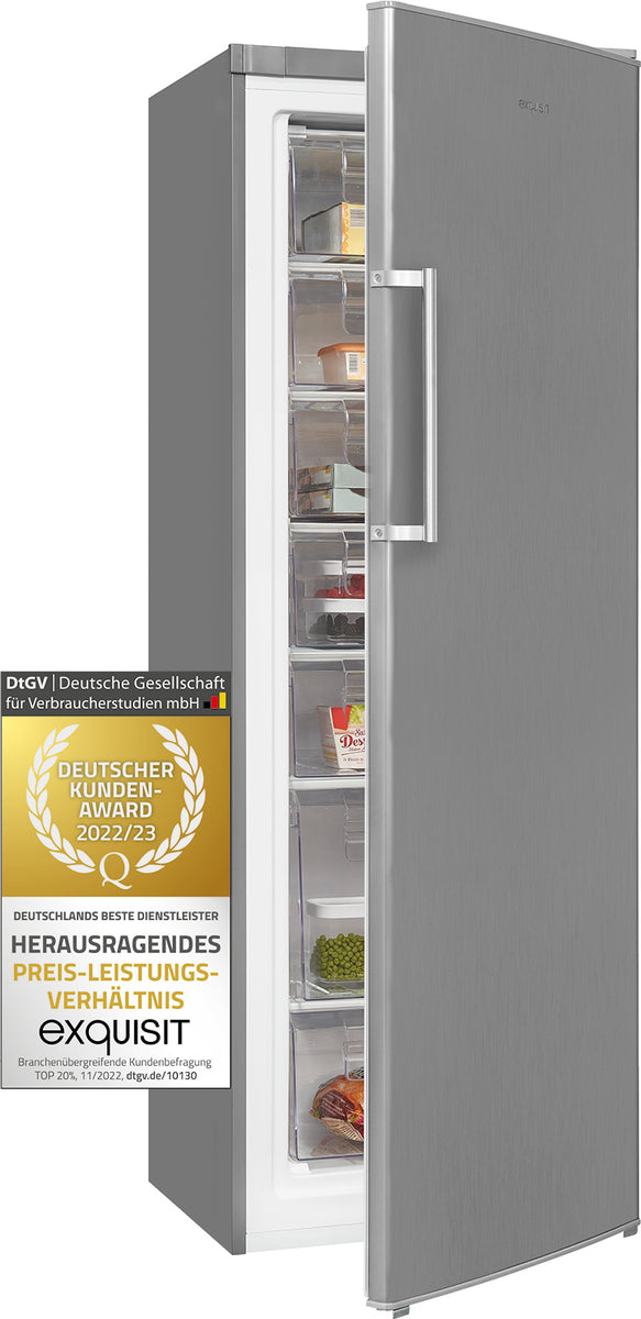 Exquisit Gefrierschrank GS280-H-040E inoxlook  | Standgerät | 242 l Volumen | Inoxlook