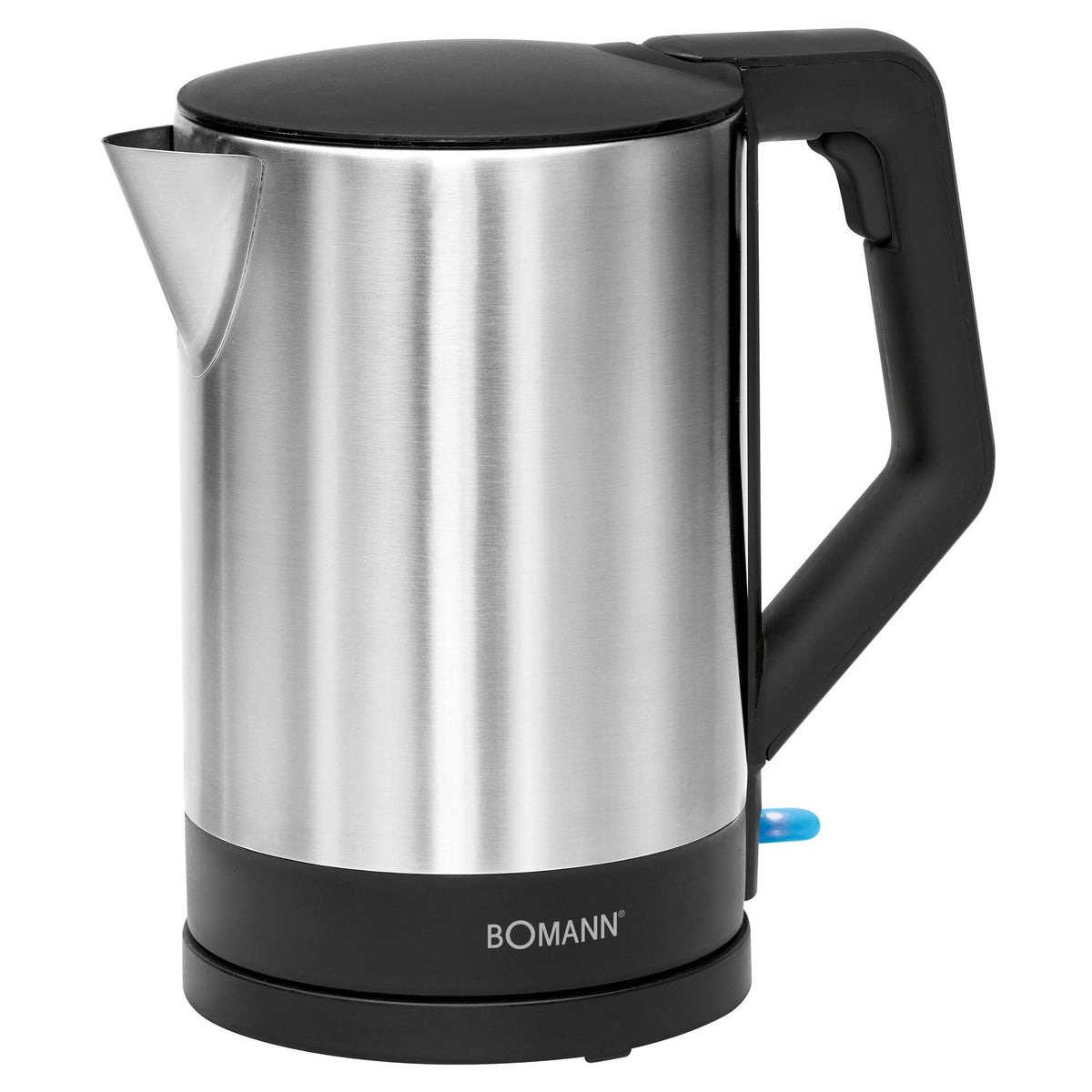 Bomann Wasserkocher Edelstahl | 1,5 Liter | Einhandbedienung | Edelstahlgehäuse | Kettle | mit Kabelaufwicklung | WKS 3002 CB schwarz