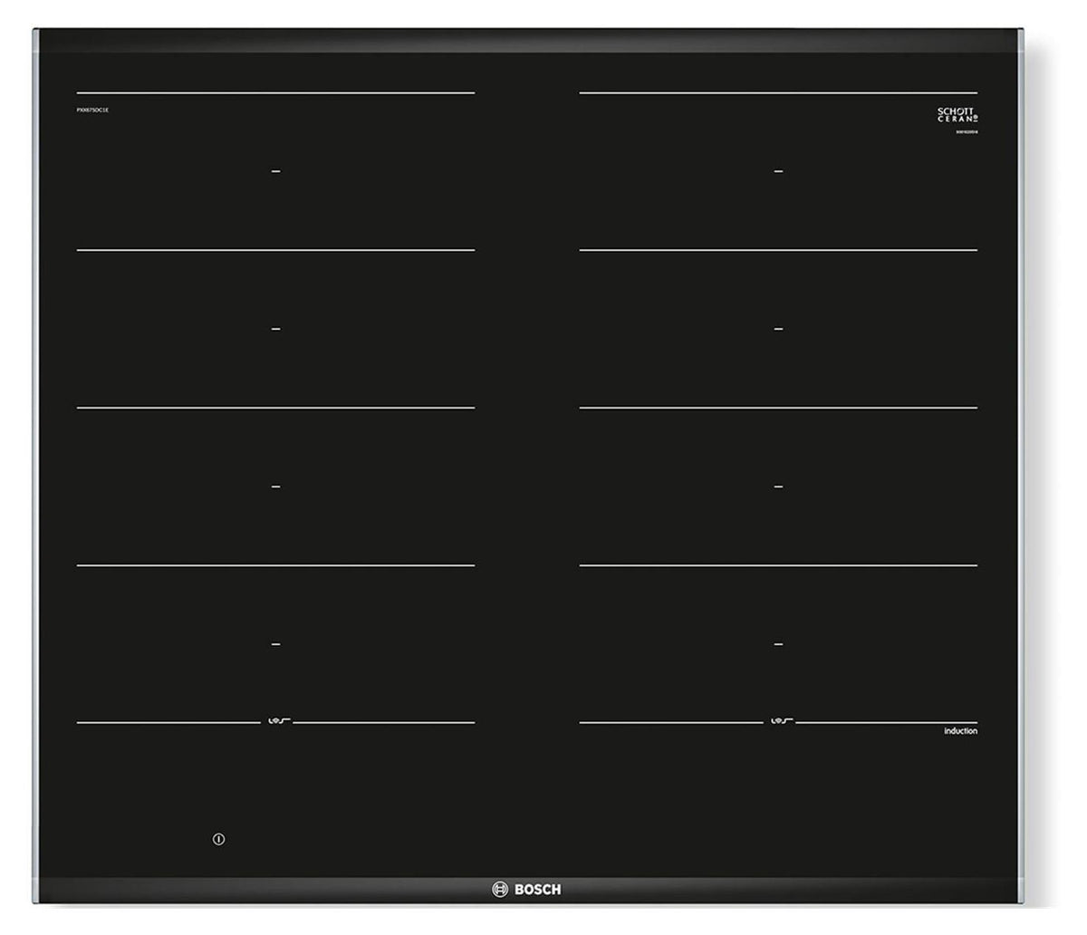 Bosch PXX675DC1E, Schwarz, Edelstahl, Integriert, Zonen-Induktionskochfeld, Glaskeramik, 4 Zone(n), 4 Zone(n)