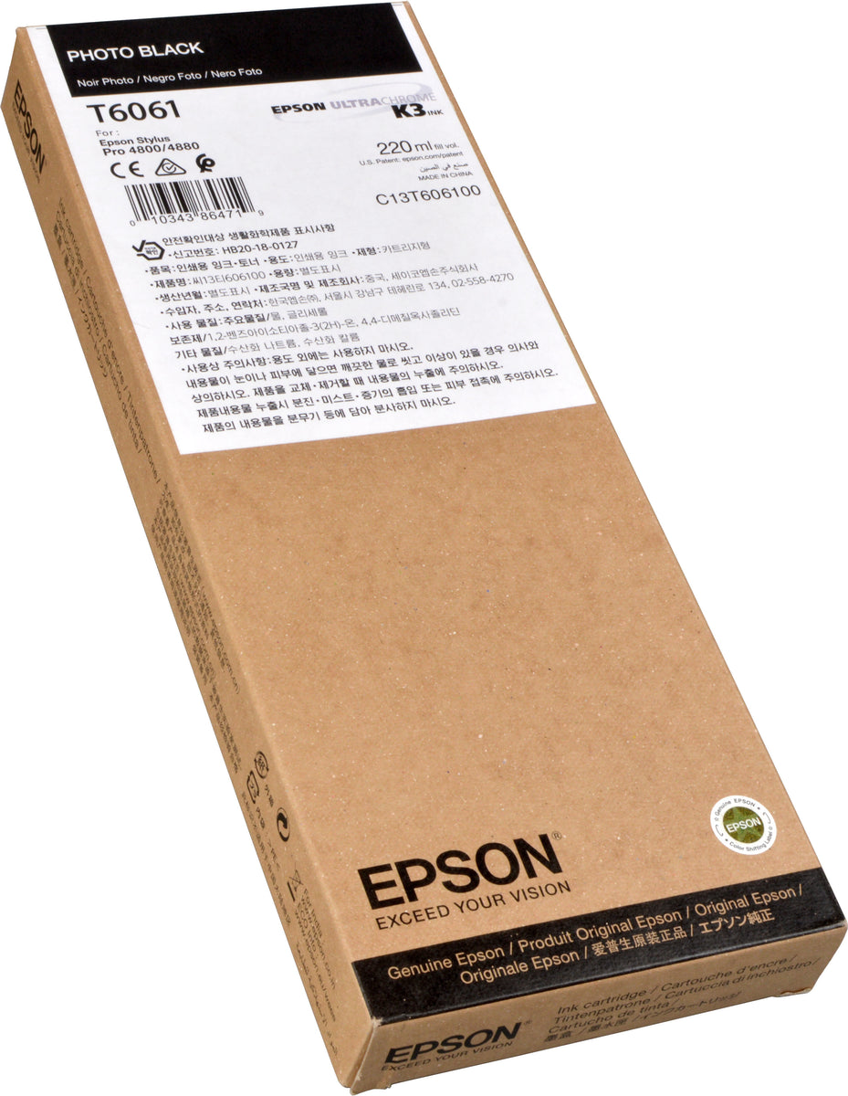 Epson Singlepack Photo Black T606100, 220 ml, Schwarz, Tinte auf Farbstoffbasis, 220 ml, 1 Stück(e), Einzelpackung