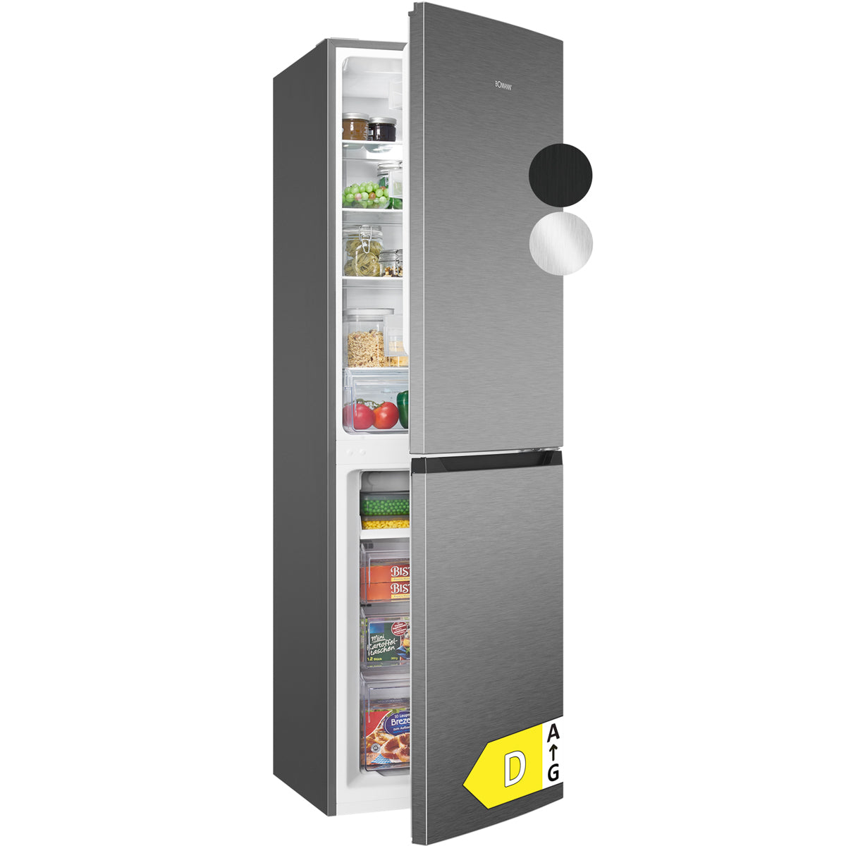 Bomann® Kühlschrank mit Gefrierfach |  | 181cm | No Frost | leise | Kühl Gefrierkombination | 247L Kühlgefrierkombi | KG 7360 inox