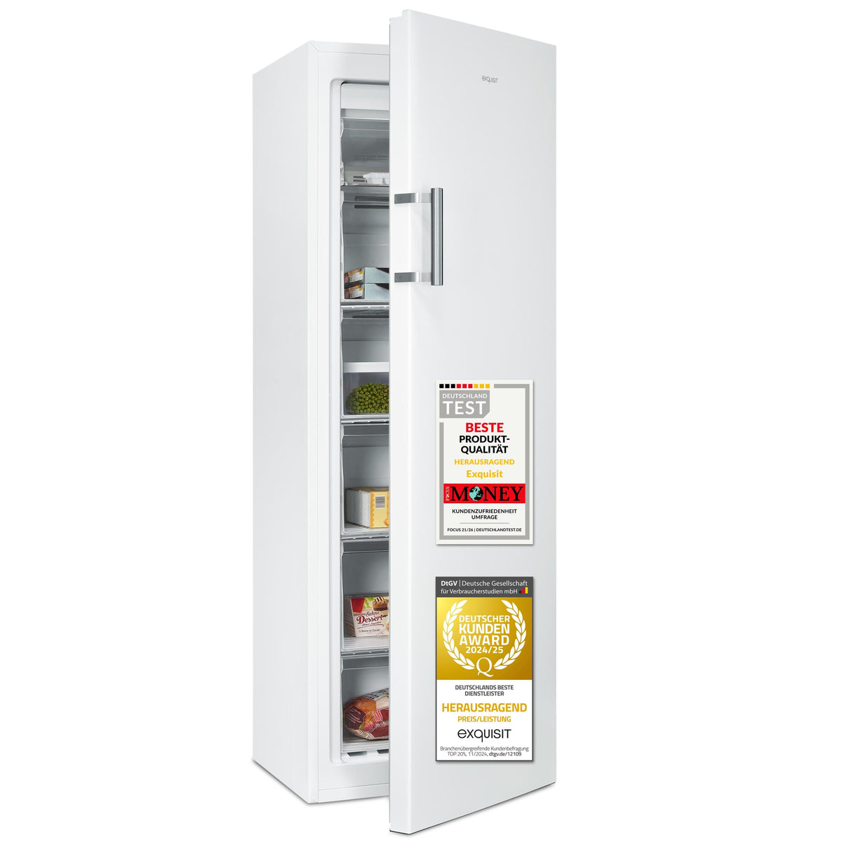 Exquisit Gefrierschrank 204 l No Frost | Energieklasse C | Schnellgefrieren | digitale Temperaturanzeige | leise 39 dB | GS271-NF-H-040C weiss | Weiß